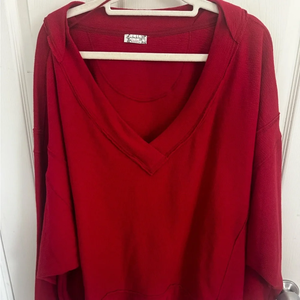 Free People Intimately XS Sweater Staycation Oversize Lounge Sweatshirt Red - Picture 4 of 13